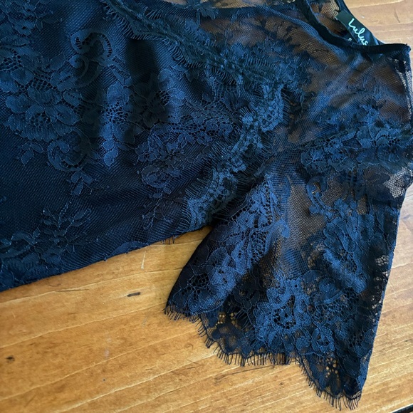 Lulus Sheer Black Lace Top - Size Small - Picture 7 of 9
